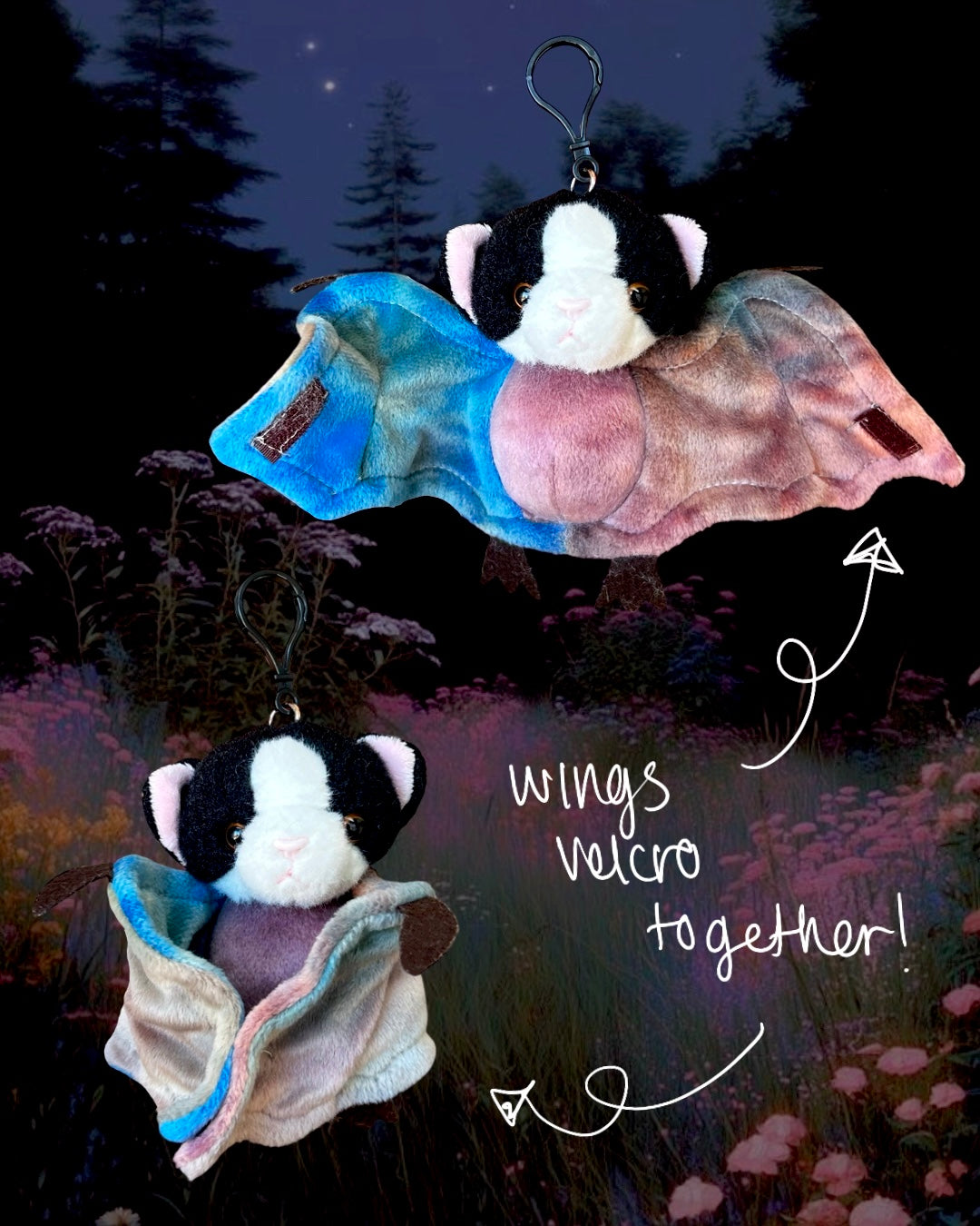 Bat Cat Keychain (WINGS VELCRO TOGETHER)